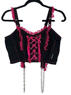 Tripp NYC Hot Pink Lolita Crop Corset Zip Top Medium